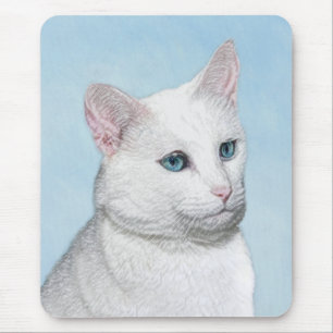 Tapis De Souris Peinture de chat blanc - Cute Original Cat Art