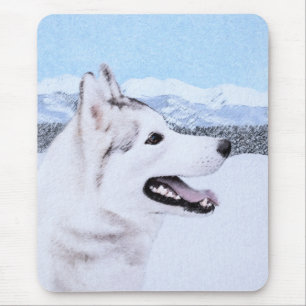 Tapis De Souris Peinture de chien Husky sibérien (argent et blanc)
