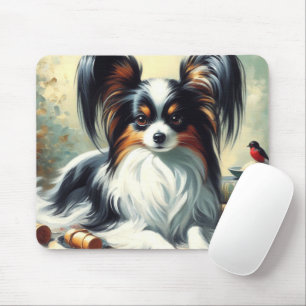 Tapis De Souris Peinture de chien Papillon vintage