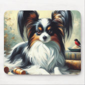 Tapis De Souris Peinture de chien Papillon vintage (Devant)