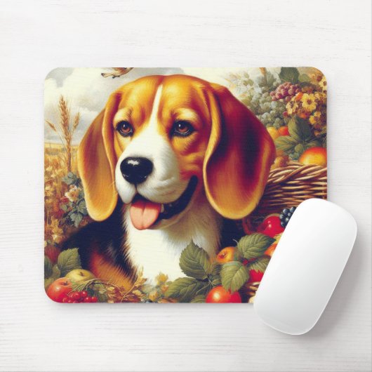 Tapis De Souris Peinture de chiot Beagle vintage (Avec souris)