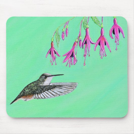 Tapis De Souris Peinture de colibri et Fuchsia (Devant)