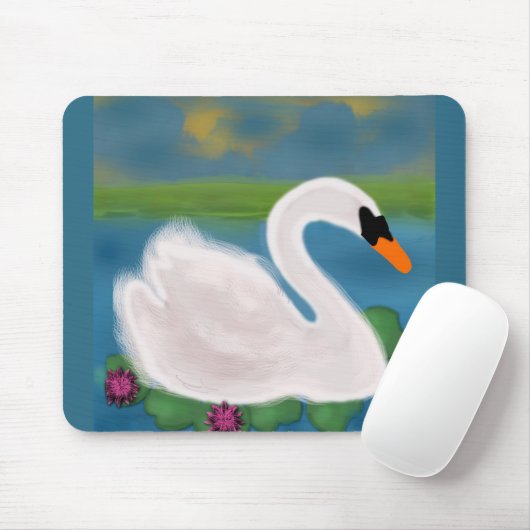 Tapis De Souris Peinture de cygne blanc Mousepad (Avec souris)