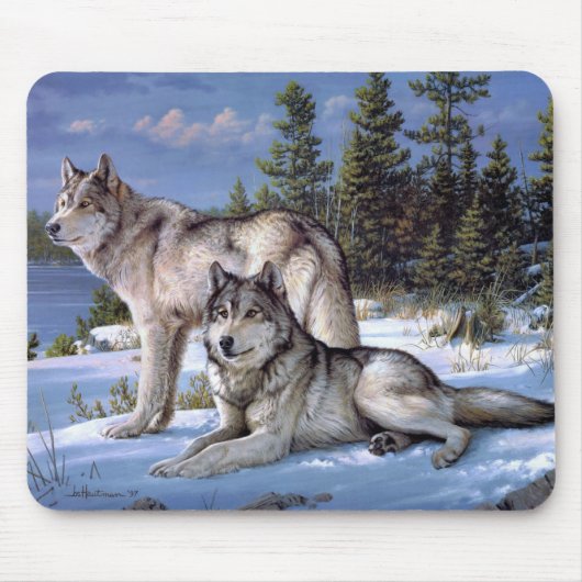 Tapis De Souris Peinture de deux loups arctiques (Devant)