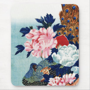 Tapis De Souris Peinture de fleurs de paon et de pivoines vintage