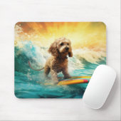 Tapis De Souris Peinture de surf sur la plage de Cockapoo (Avec souris)