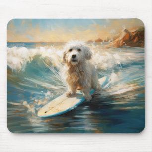 Tapis De Souris Peinture de Surf sur la Plage de Coton De Tulear