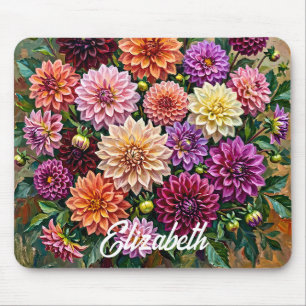 Tapis De Souris Peinture élégante et colorée de fleurs de dahlia