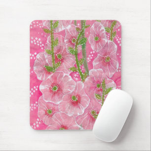 Tapis De Souris Peinture florale rose Hollyhock Malve Malva