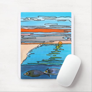 Tapis De Souris Peinture Lever de soleil océan 8 bits par Alfred F