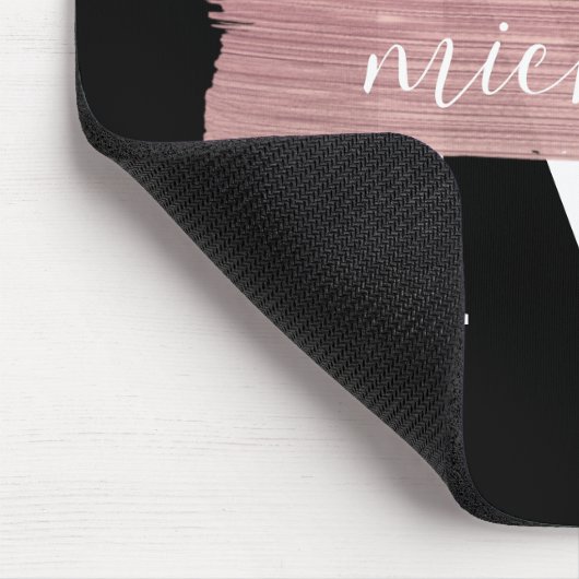 Tapis De Souris Peinture or Rose simple Monogramme classique Noir (Coin)