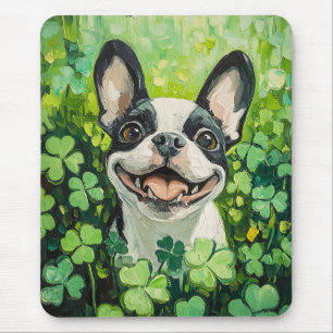Tapis De Souris Peinture sur le champ de trèfle de Boston Terrier