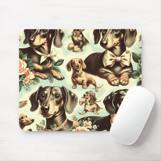 Tapis De Souris Peinture vintage Dachshund transparente (Avec souris)