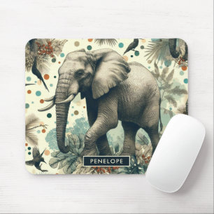 Tapis De Souris Peinture vintage sur la jungle des éléphants