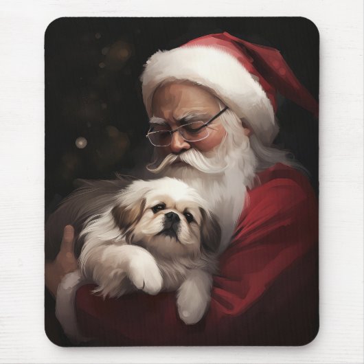 Tapis De Souris Pekingese avec le Père Noël Festif Noël (Devant)