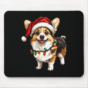 Tapis De Souris Pembroke Welsh Corgi Père Noël Lumières des arbres