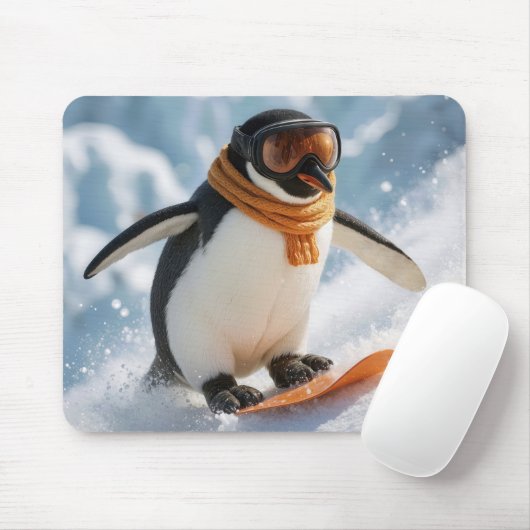 Tapis De Souris Penguin Snowboarding Downhill (Avec souris)