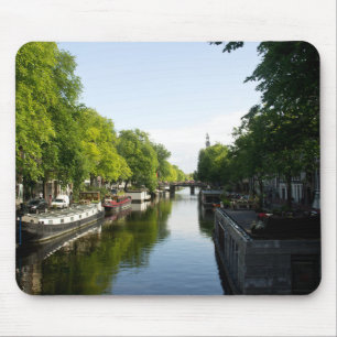 Tapis De Souris Péniches sur un canal d'Amsterdam