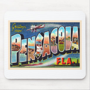 Tapis De Souris Pensacola Floride FL Vintage grande lettre carte p