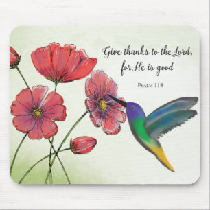 Tapis De Souris Pensée religieuse de fleurs de vous avec colibri