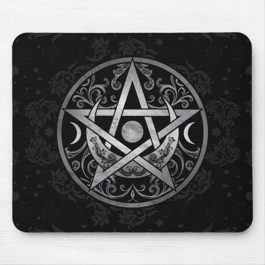 Tapis De Souris Pentagramme - Argent et Noir (Devant)