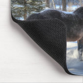 Tapis De Souris Percheron noir en forêt et première neige d'hiver (Coin)
