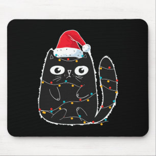 Tapis De Souris Père Noël Chat Noir Emmêlé Dans un Amoureux de Cha