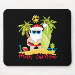 Tapis De Souris Père Noël de Noël en Juillet Été Surf Plage Surf
