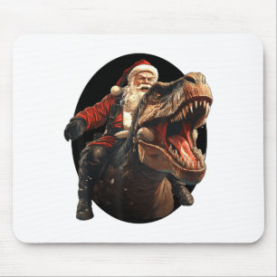 Tapis De Souris Père Noël drôle à cheval sur un dinosaure, Art de