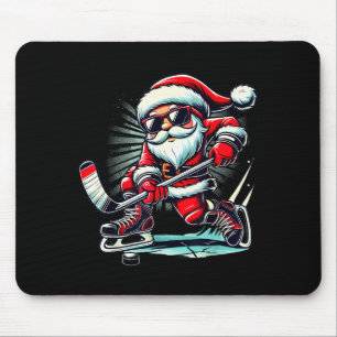 Tapis De Souris Père Noël drôle jouant aux amateurs de hockey sur