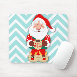 Tapis De Souris Père Noël en pyjama rouge tenant une tasse