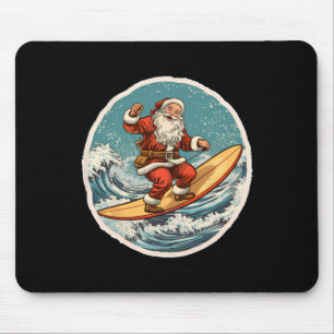 Tapis De Souris Père Noël en surf sur une planche de surf Noël en