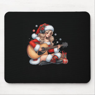 Tapis De Souris Père Noël Girl Jouer Guitare Amusant Noël Musique 