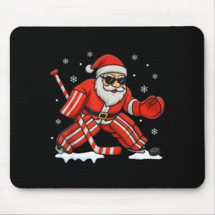 Tapis De Souris Père Noël jouant au gardien de but de hockey sur g