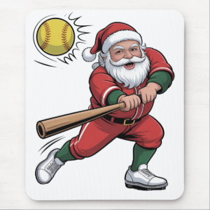 Tapis De Souris Père Noël jouant au softball Noël Joueur Sport