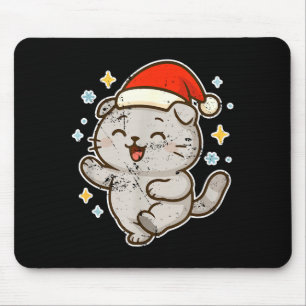 Tapis De Souris Père Noël souriant Chat Fête Joie