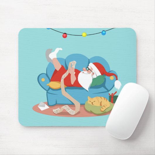 Tapis De Souris Père Noël sur le canapé en pyjama (Avec souris)
