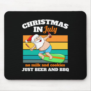 Tapis De Souris Père Noël Surfeur Bière Et BBQ Noël Fête Plage Noë