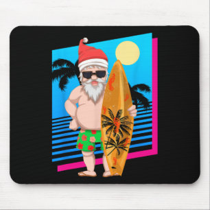 Tapis De Souris Père Noël surfeur d'été hawaïen Noël drôle de Noël
