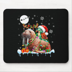 Tapis De Souris Père Noël Turtle Riding Walrus Reindeer Mer de Noë