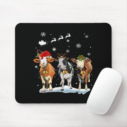 Tapis De Souris Père Noël Vache Drôle Joyeux Noël Xmas Lumières Py (Avec souris)