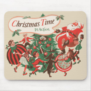 Tapis De Souris Père Noël vintage de Noël et enfants dansants