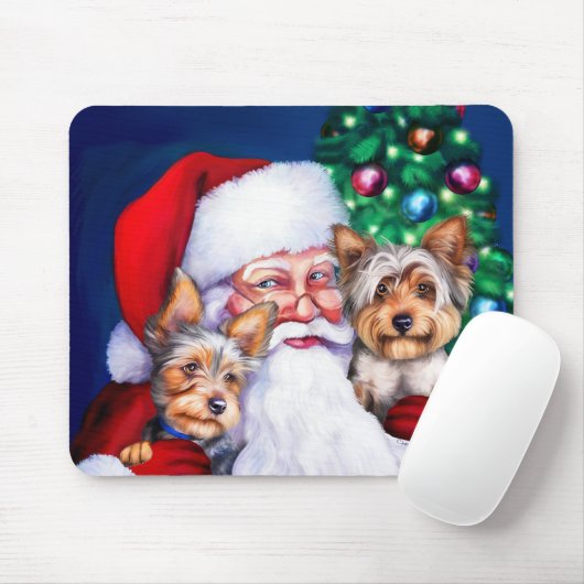 Tapis De Souris Père Noël Yorkies à Noël (Avec souris)