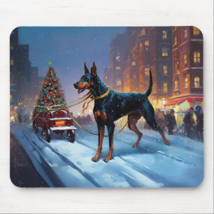 Tapis De Souris Période de fêtes de Noël Doberman