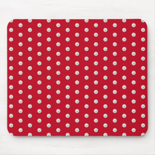 Tapis De Souris perles blanches sur rouge (Devant)