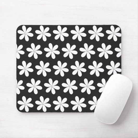Tapis De Souris Perles en marguerites sur le noir (Avec souris)