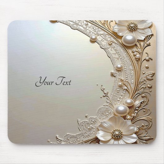 Tapis de souris Perles Fleurs Blanches Modernes (Devant)