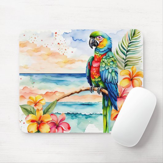 Tapis De Souris Perroquet Tropical Avec Fleurs (Avec souris)
