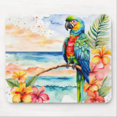 Tapis De Souris Perroquet Tropical Avec Fleurs (Devant)