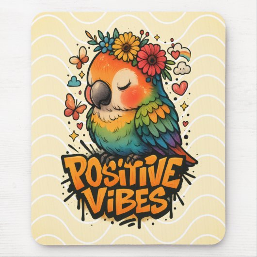 Tapis De Souris Perroquet « Vibrations Positives » (Devant)